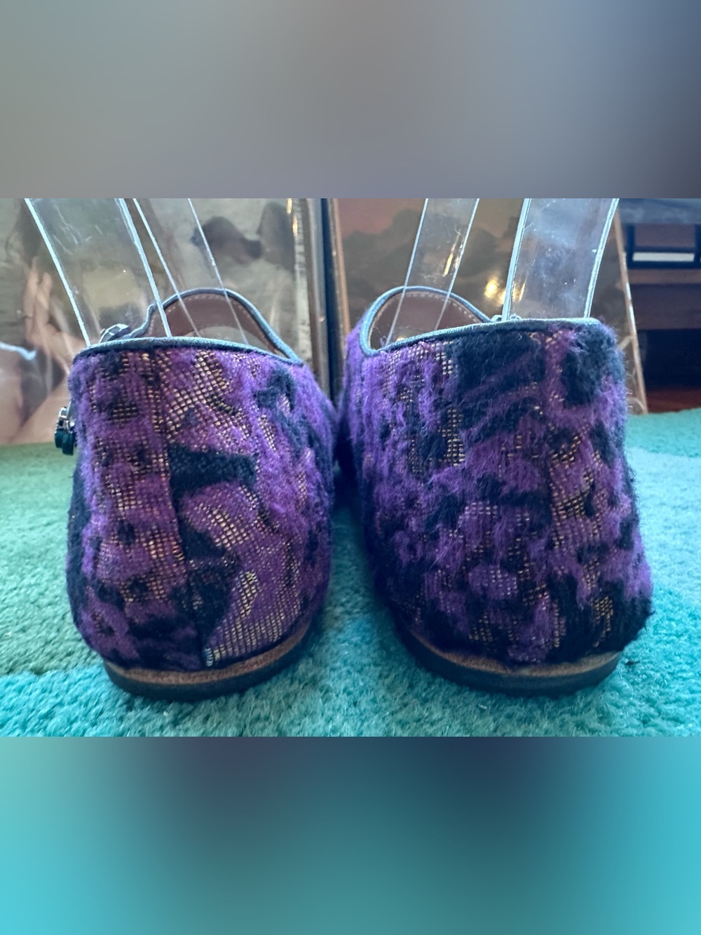 SOLD!! Fluevog Softly Pirouette purple floral wool silver buckle MJ flat- 7 - Picture 7 of 16